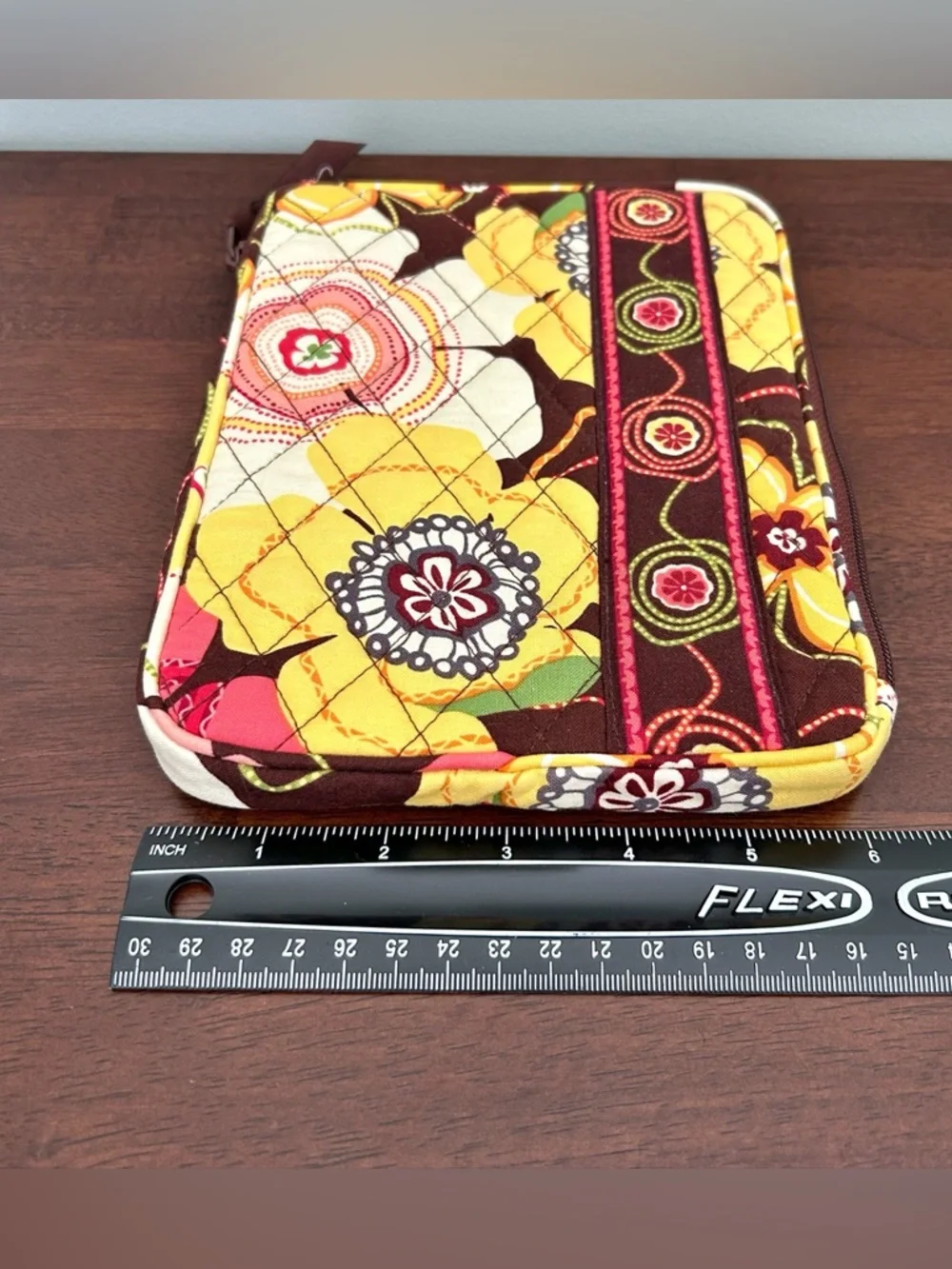 Vera Bradley Quilted E-Reader Tablet Case Sleeve Floral Brown Yellow Pink EUC